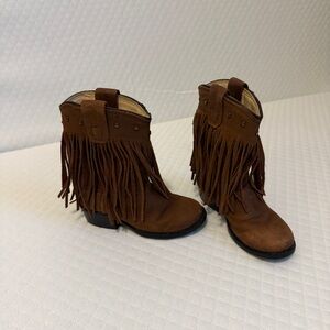 Old West Brown Toddler Girls 5 Corona Leather Fringe Western Boots Cowgirl